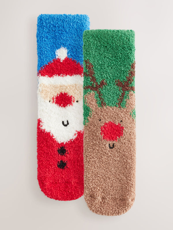 Santa Reindeer Cosy Christmas Socks 2 Pack