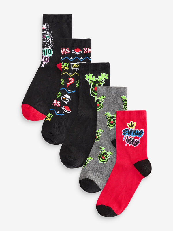 Graffiti Reindeer Cotton Rich Christmas Socks 5 Pack