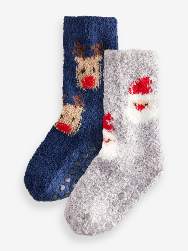 All Over Santa Reindeer Cosy Christmas Socks 2 Pack