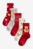 Red/Cream Bear Cotton Rich Christmas Socks 5 Pack