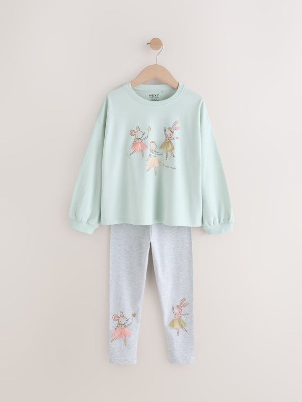 Green Pretty Bunny Fairy Long Sleeve T-Shirt and Leggings Set (3mths-7yrs)