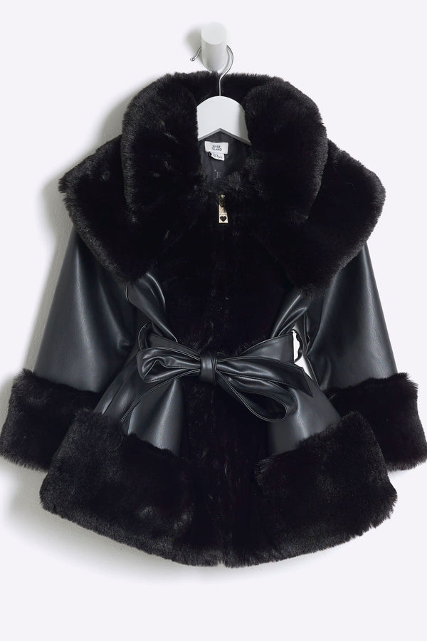 River Island Girls Faux Fur Leather Wrap Coat