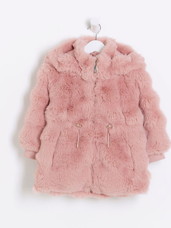 River Island Pink Girls Bobble Faux Fur Coat