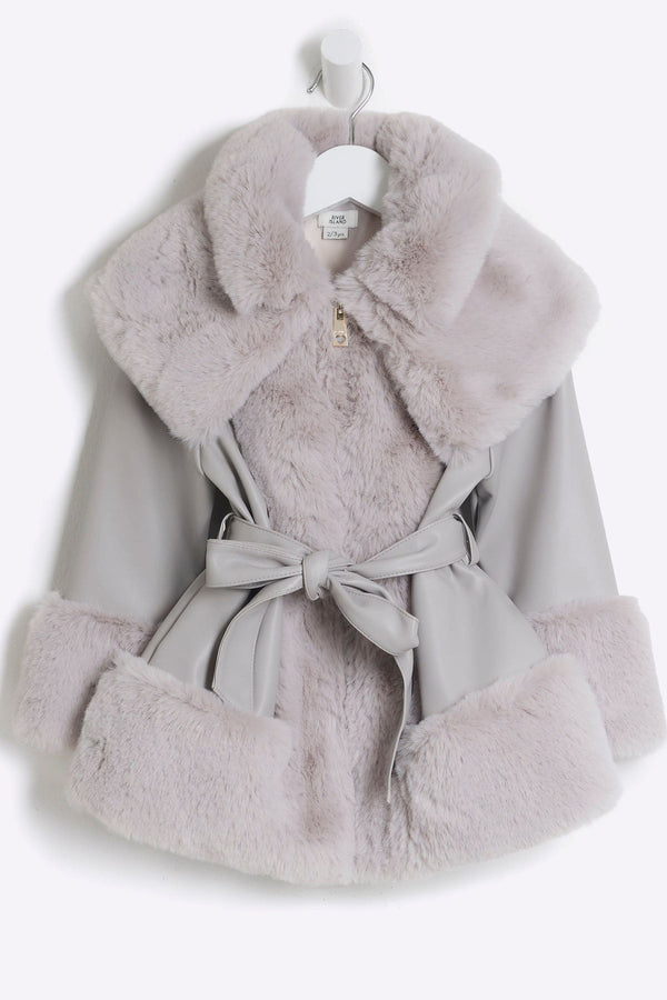 River Island Girls Faux Fur Leather Wrap Coat