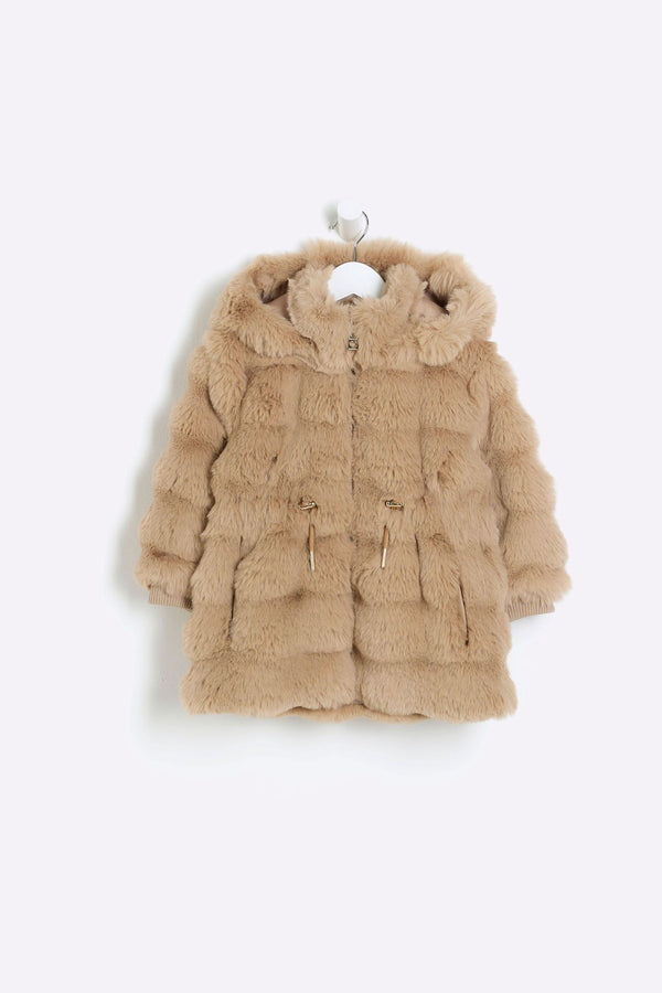 River Island Girls Toffee Bobble Faux Fur Coat