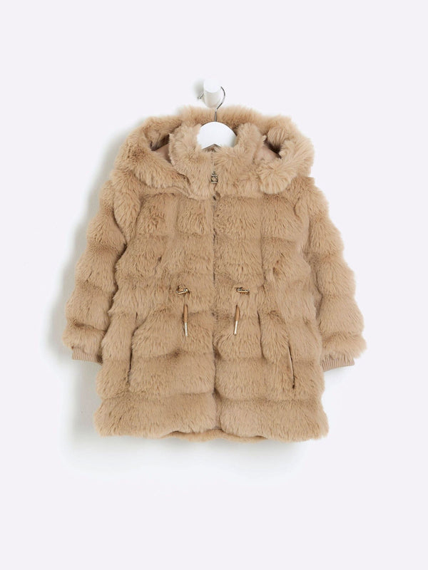 River Island Brown Girls Toffee Bobble Faux Fur Coat