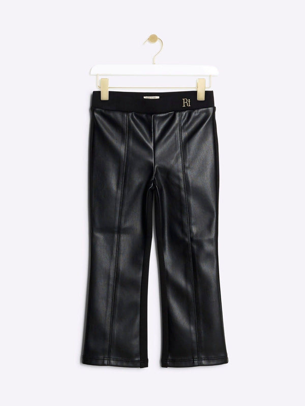 River Island Black Girls Faux Leather Front Kickflare Trousers