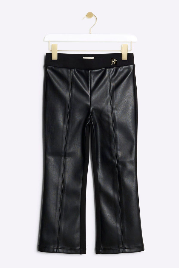 River Island Black Girls Faux Leather Front Kickflare Trousers