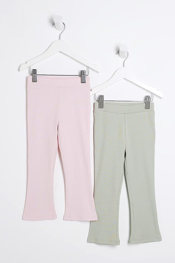 River Island Pink Girls Rib Kickflare Trousers 2 Pack