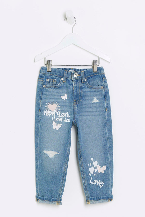 River Island Girls New York Graffiti Mom Jeans