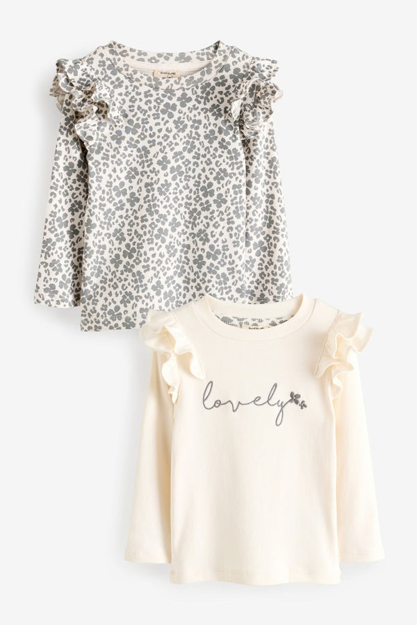 River Island Grey Girls Leopard Rib Tops 2 Pack