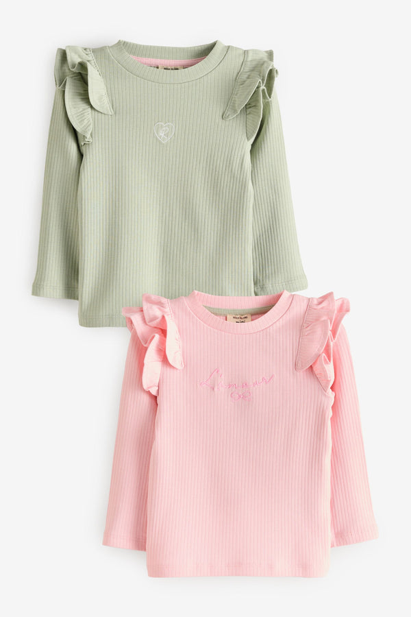 River Island Pink Girls Rib Tops 2 Pack