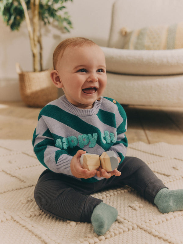 Green Stripe 100% Cotton Baby Knitted Top and Leggings Set (0mths-2yrs)