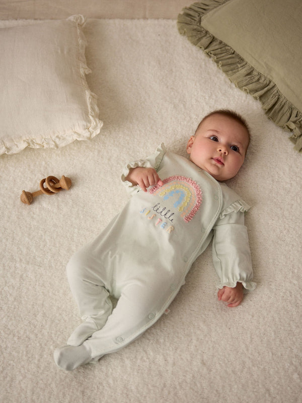 Sage Green Little Sister Baby Family 100% Cotton Sleepsuit (0-2yrs)