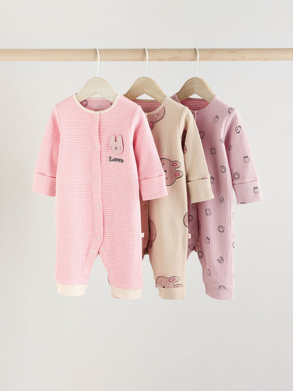 Pink Baby Footless Sleepsuits 3 Pack (0mths-3yrs)