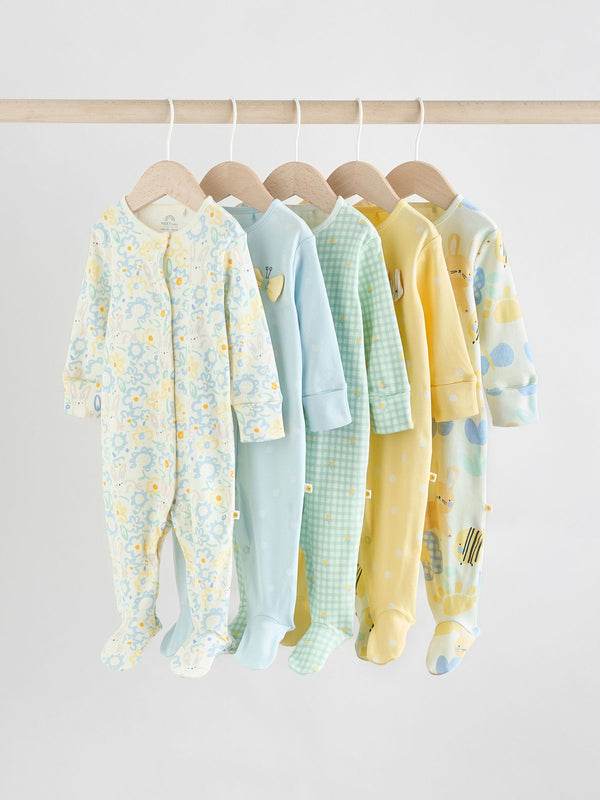 Yellow 5 Pack Baby Sleepsuits (0mths-2yrs) (0mths-2yrs)