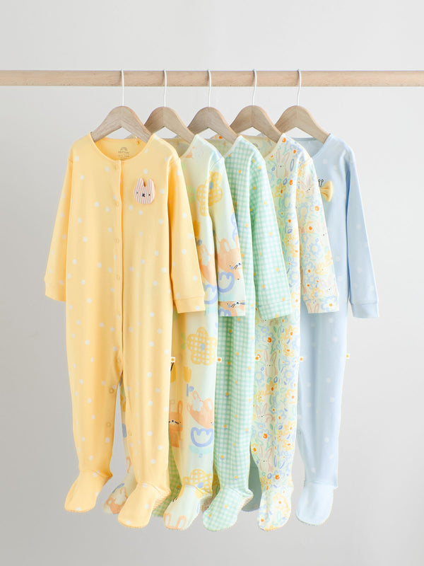 Yellow Baby Footless 100% Cotton Sleepsuits 5 Pack (0mths-2yrs)