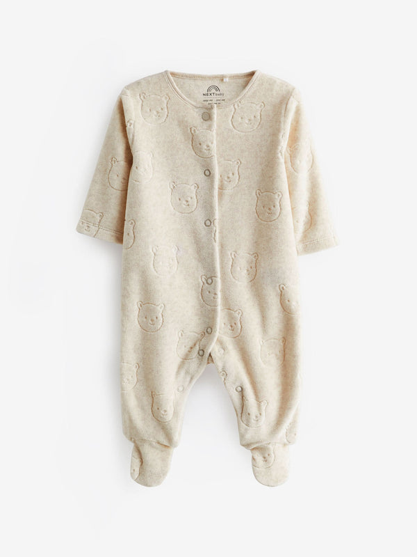 Neutral Baby Teddy Bear Textured Sleepsuit (0mths-3yrs)