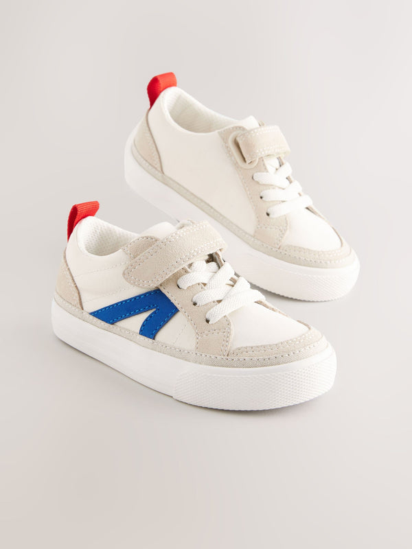 White/Blue Standard Fit (F) Touch Fastening Elastic Lace Trainers