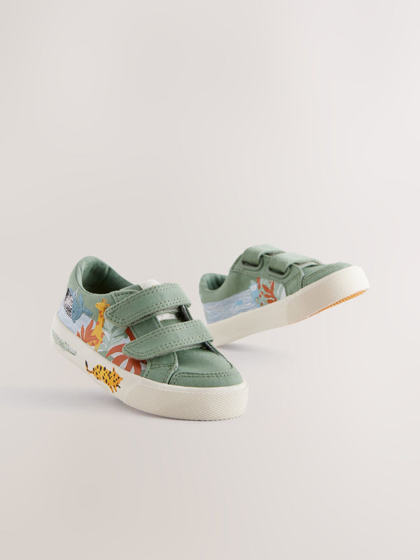 Green Safari Animals Standard Fit (F) Two Strap Touch Fastening Trainers