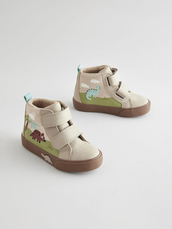 Neutral Dinosaur Standard Fit (F) Warm Lined Touch Fastening Boots