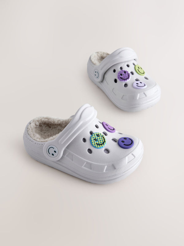 Grey Happy Face Warm Lined Slipper Clogs
