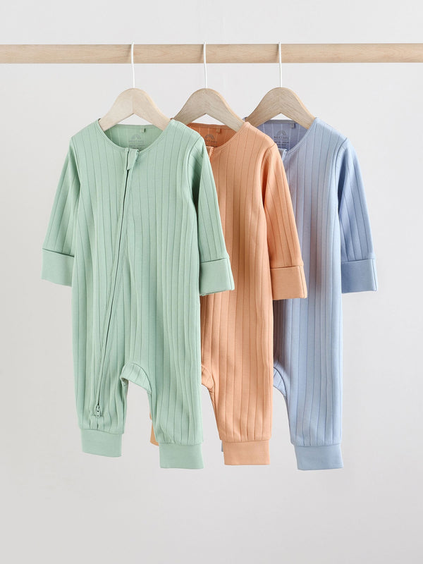Green/Orange Rib Baby Footless Sleepsuits 3 Pack (0mths-3yrs)