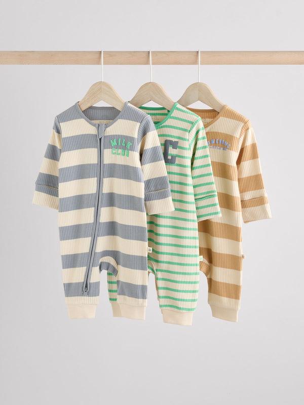 Milk Club Neutral Baby Two Way Zip Footless 100% Cotton Sleepsuits 3 Pack (0mths-3yrs)