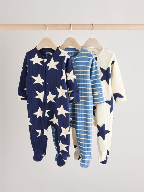 Navy Star Sleepsuits 3 Pack (0mths-2yrs)