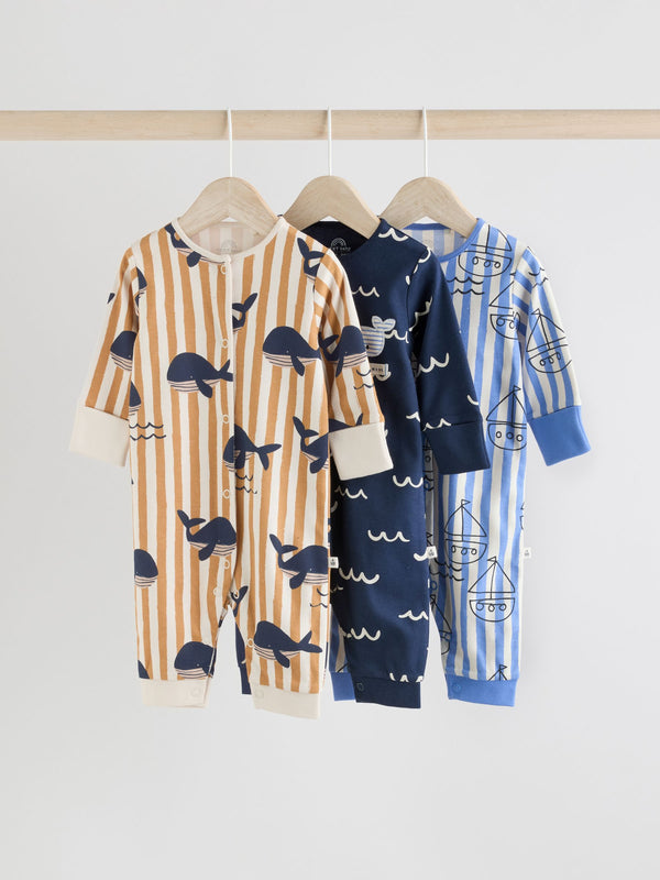 Blue Baby Footless Sleepsuits 3 Pack immediate