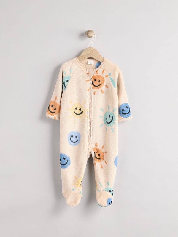 Beige Baby Zip Fleece Sleepsuit(immediate)