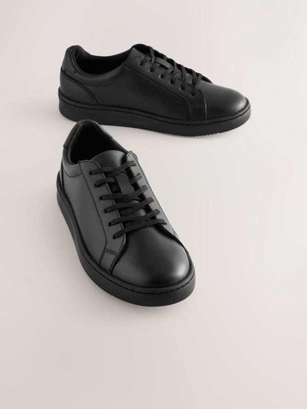 Black Leather Lace Up School Shoes