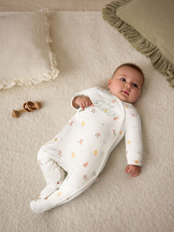 White My First Easter Baby Embroidered Sleepsuit (0-12mths)