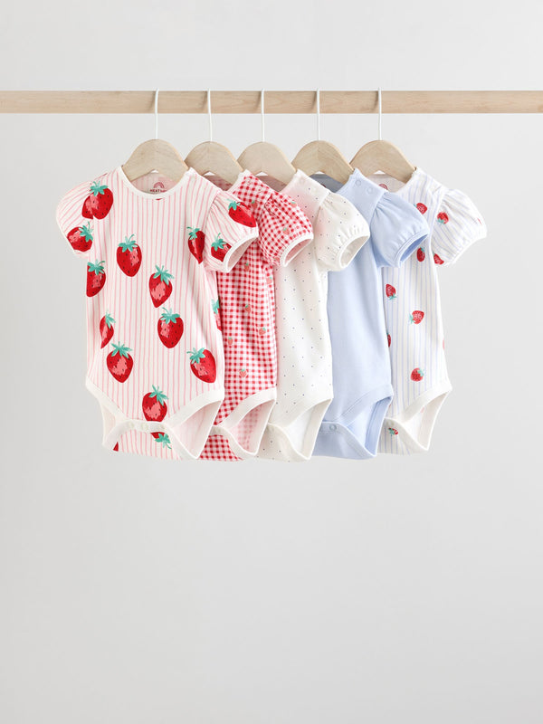 Red Strawberry 100% Cotton Short Sleeve Baby Bodysuits 5 Pack