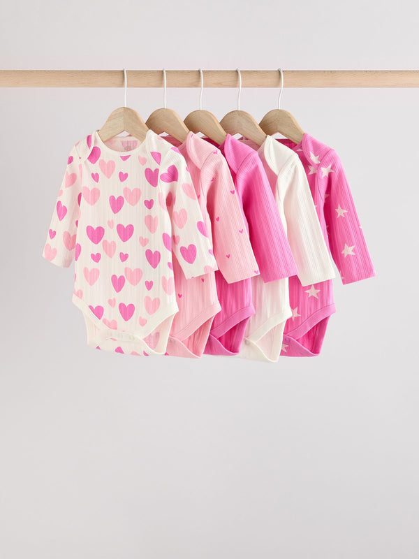 Pink Star Baby Long Sleeve 100% Cotton Bodysuit 5 Pack