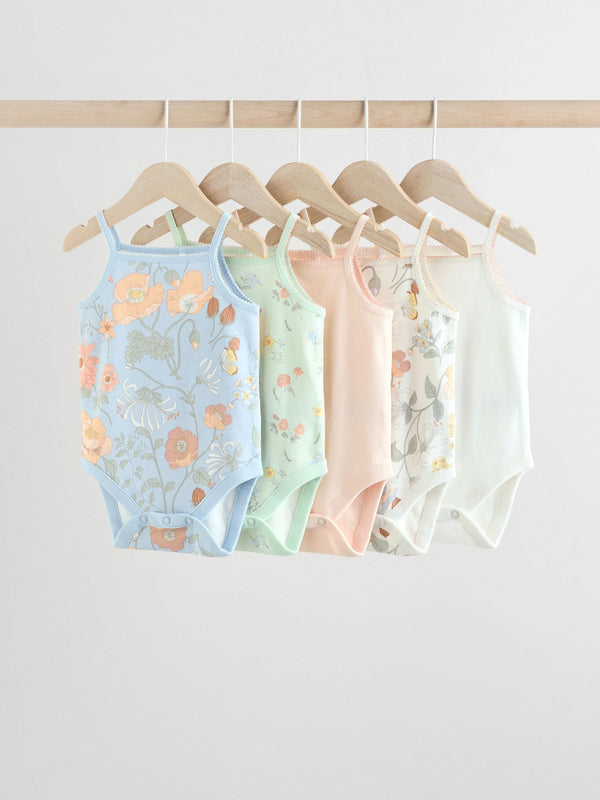 Blue Floral 5 Pack Vest Baby Bodysuits