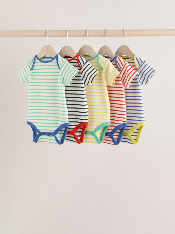 Multi Bright Stripe Short Sleeve Bodysuits 5 Pack