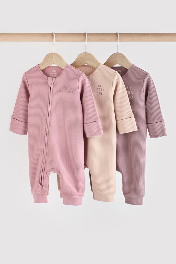 Pink Baby Two Way Zip Footless Sleepsuits 3 Pack (0mths-3yrs)