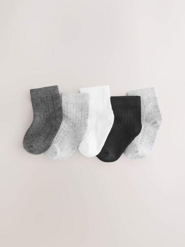 Grey and White Socks Baby 5 Pack (0mths-2yrs)