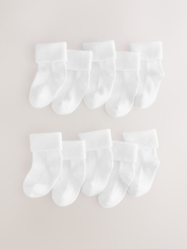 White Roll Top Baby Socks 10 Pack (0mths-2yrs)