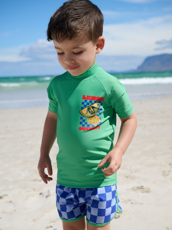Green Blue Check Rash Vest and Shorts Set (3mths-7yrs)