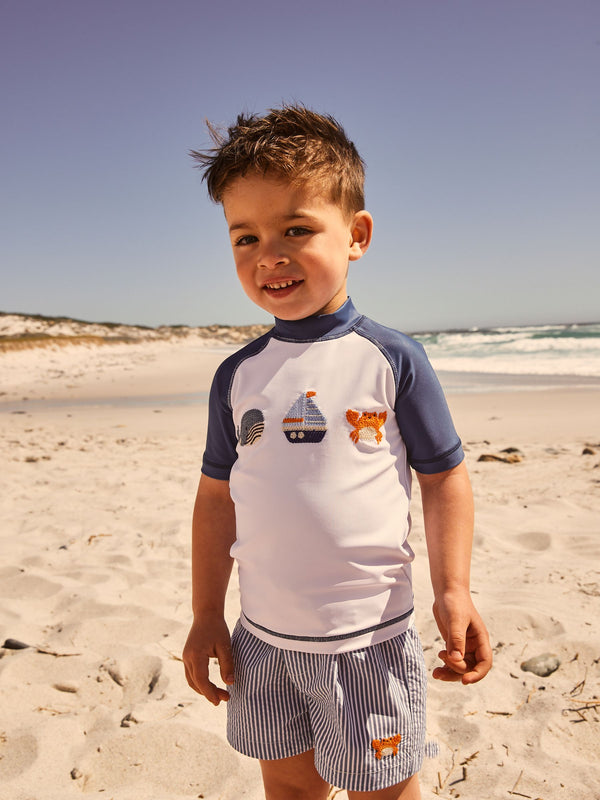 Blue/White Stripe Rash Vest and Shorts Set (3mths-7yrs)