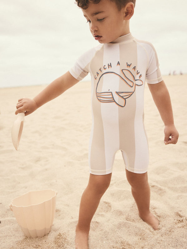 Neutral White Stripe Sunsafe All-In-One Swimsuit (3mths-7yrs)