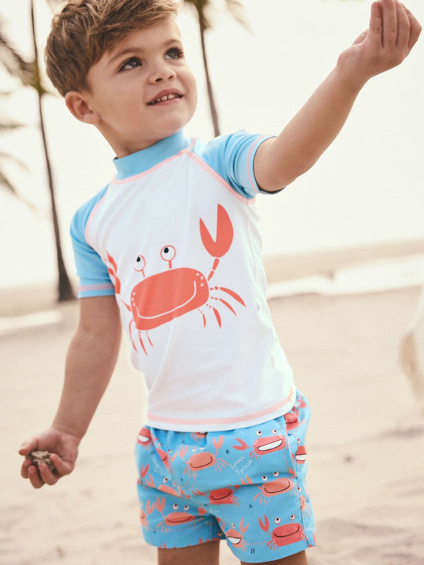 Blue White Crab Rash Vest and Shorts Set (3mths-7yrs)