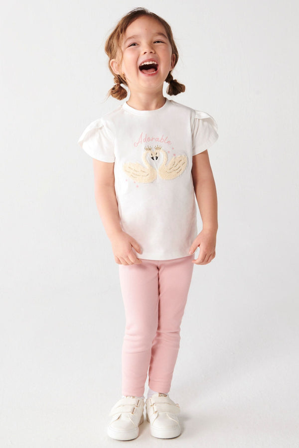 River Island Ecru MG SS Swan Tee Leggings Set