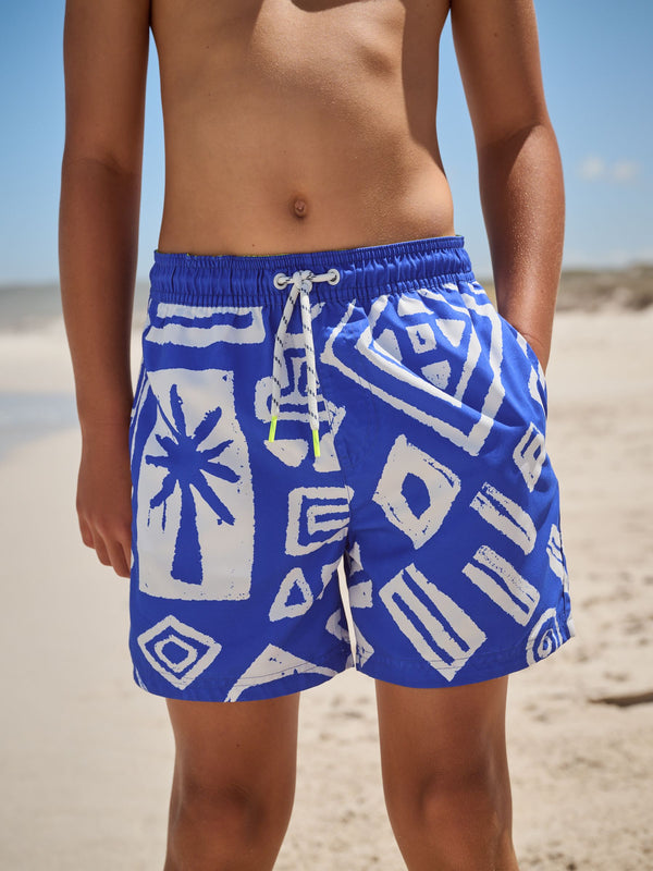 Blue Aztec Printed Swim Shorts (3-16yrs)