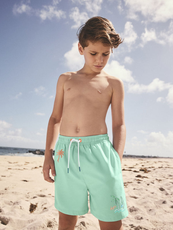 Sage Green Printed Swim Shorts (3-16yrs)