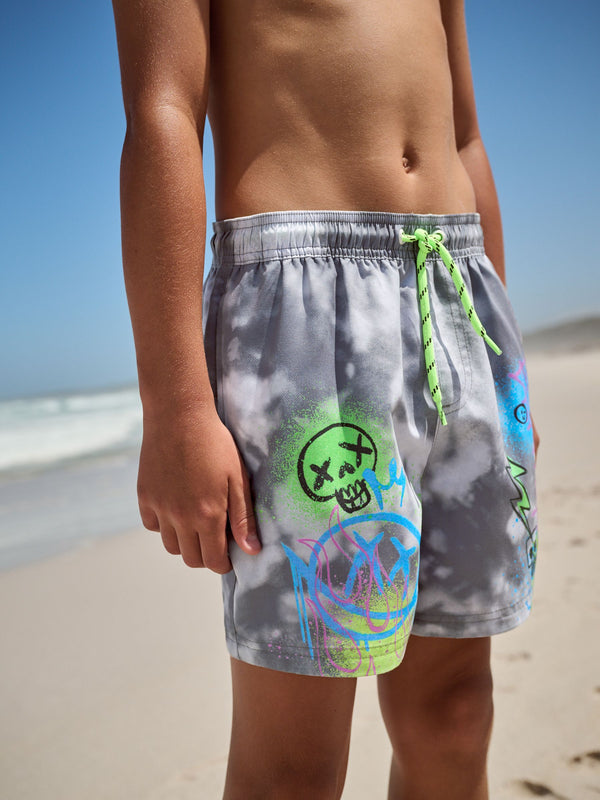 Black/White Graffiti Printed Swim Shorts (3-16yrs)
