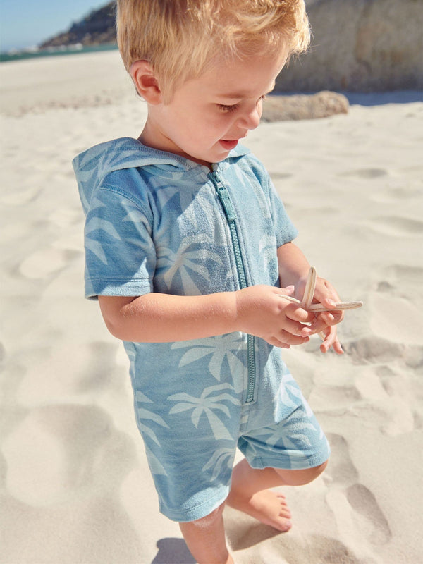 Blue Towelling Zip Through 100% Cotton All-In-One (3mths-7yrs)