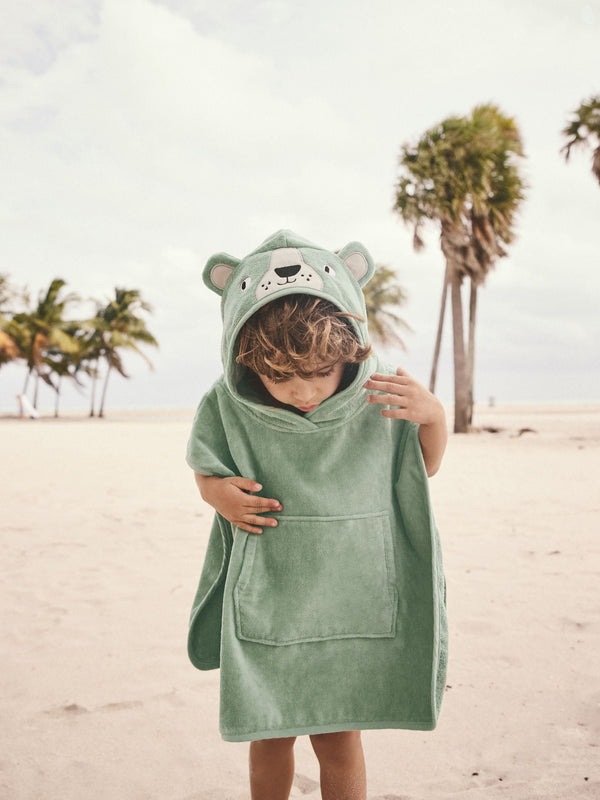 Sage Green 100% Cotton Towelling Poncho (9mths-6yrs)